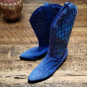 Blue leather patterned boots.